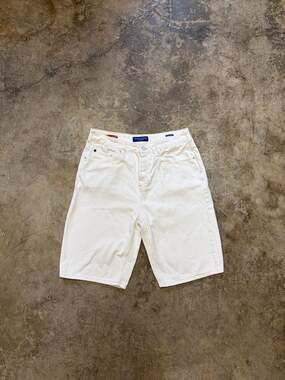 Baggy Off-White Cream Denim Shorts Contrast Stitching, Men's Size 33